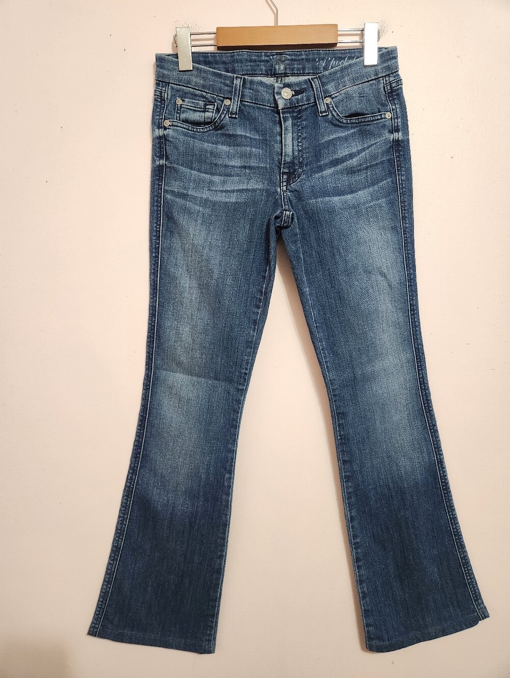 7 For All Mankind A Pocket Low Rise Bootcut Flare Jeans Size 27 Y2K Medium Wash
